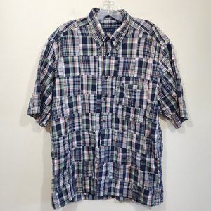 Izod patchwork short sleeve button down shirt men's size medium